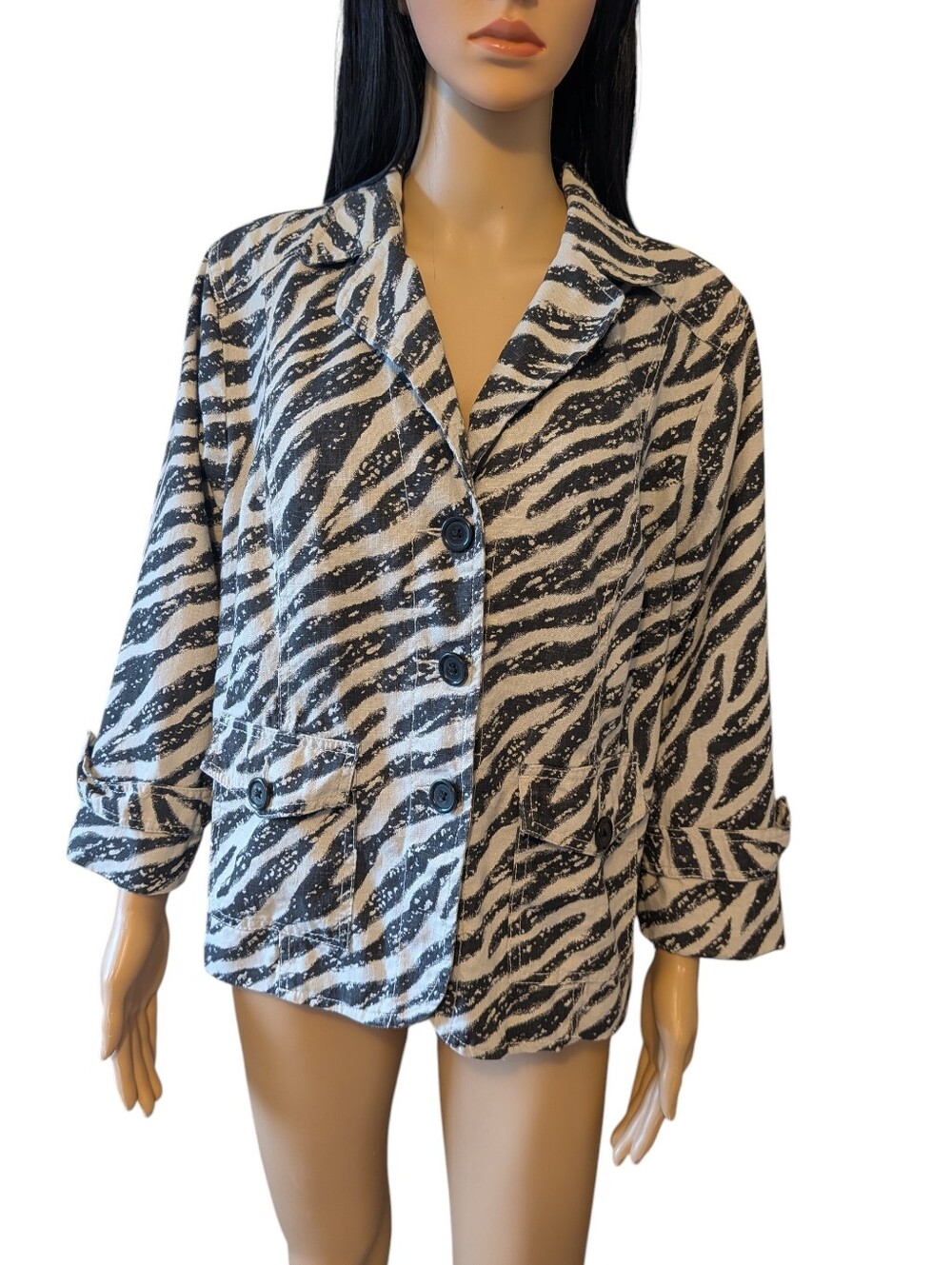 Studio Works Linen Blend Jacket Zebra Print XL
